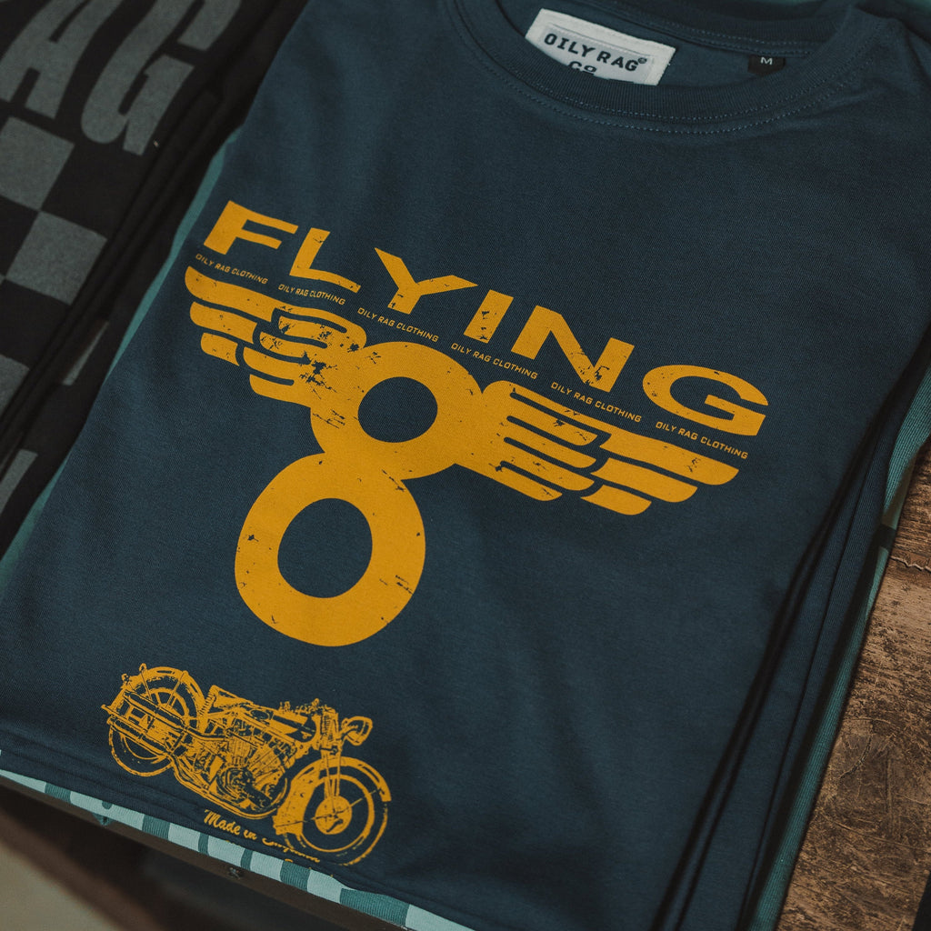 Flying 8 Motorcycle T-shirt - Denim Blue - Black Label