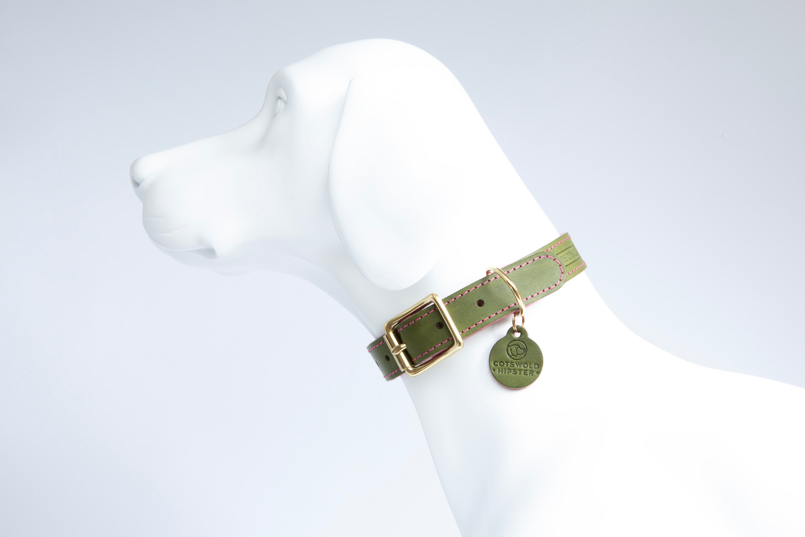 Leather and felt dog collar - Olive and raspberry